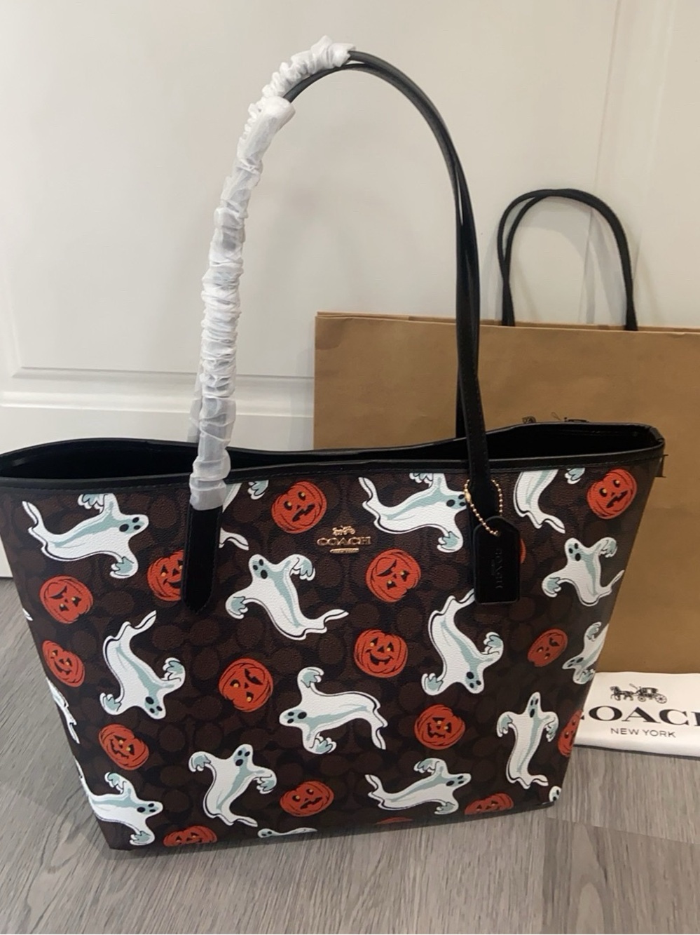 Coach Brown Tote with White Ghosts and Orange Pumpkins - Picture 8 of 8